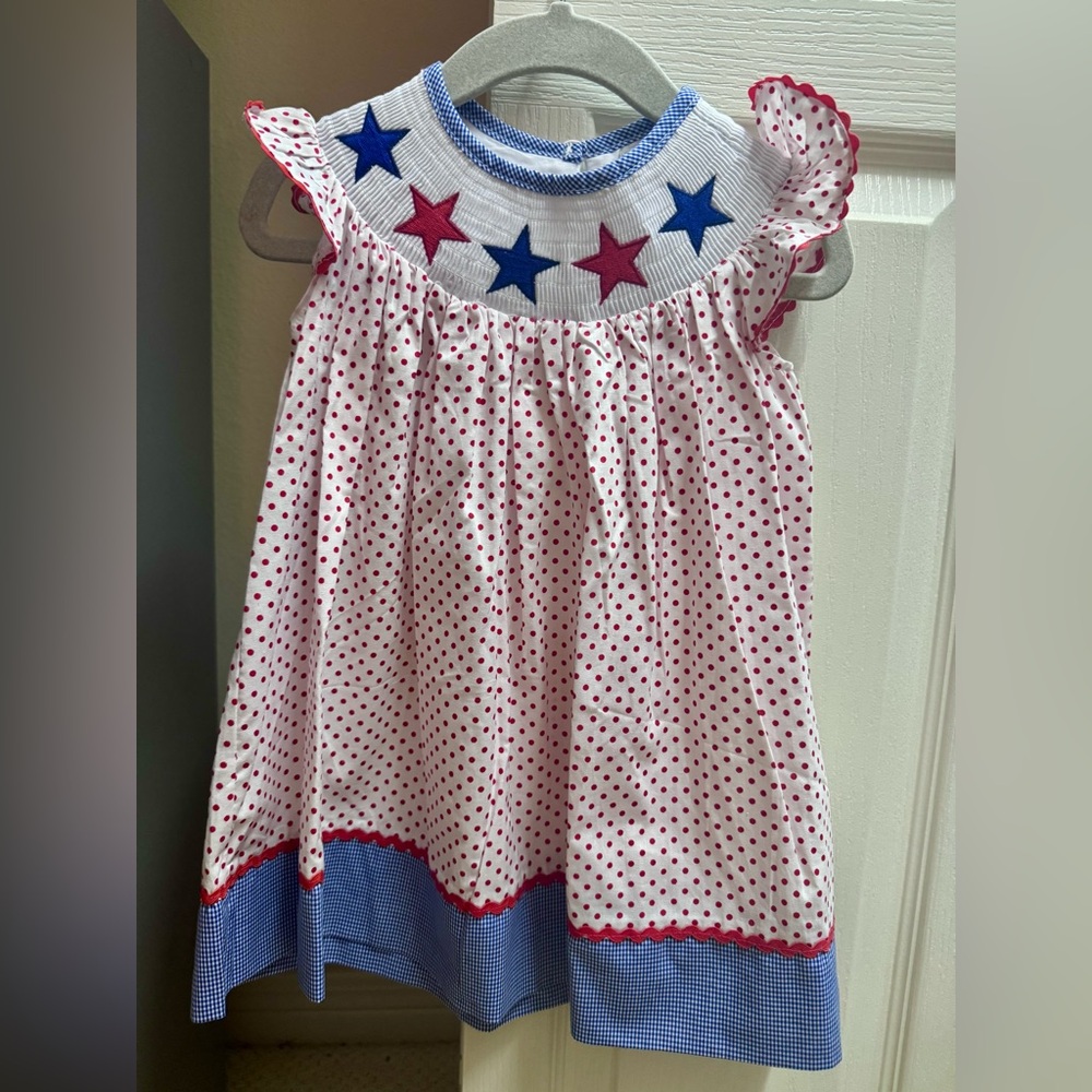 Lil Cactus Polka Dot Dress with Blue and Red Stars